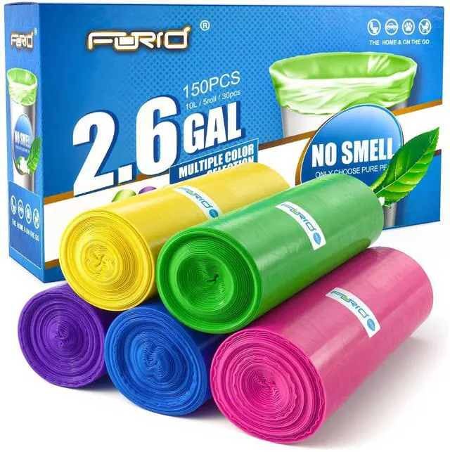 Main image of Small Trash Bags for Bathroom - 2.6 Gallon Garbage Bags Unscented,Extra Thick Strong Wastebasket Can Liners for Home Office Bedroom,150 Bags Multi Colored