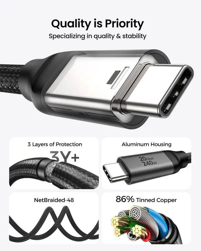 Alt view image 6 of 7 - USB C Monitor Display Cable 3.3FT 4K@144Hz/60Hz, 8K USB C 3.2 Gen 2x2 Video Cable, 20Gbps Data Transfer, 240W PD Charging, Type C Compatible for iPhone 17, MacBook, CarPlay, Portable Monitor