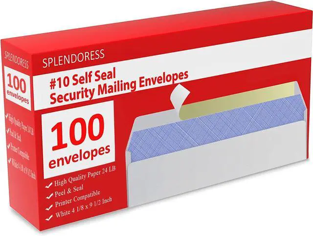 Main image of #10 Envelopes Letter Size Self Seal | 100 Business Mailing Security Peel and Sealing Envelope | 100% Tinted | no 10 White Windowless Legal Regular Plain Envelops Pack | 4-1/8 x 9-1/2 Inches | 24 LB