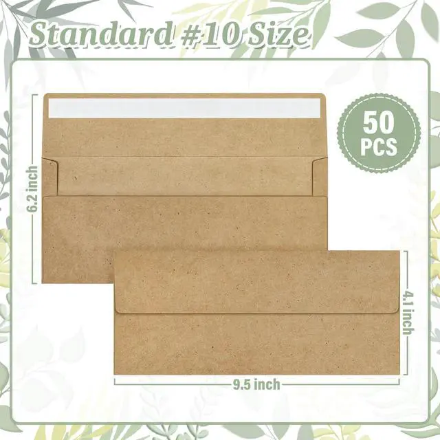 Alt view image 2 of 7 - 50Pcs #10 Kraft Envelopes Letter Size Windowless Self Seal Security | Premium Brown Kraft Business Envelopes for Office,Wedding,Invoices,Checks,4-1/8 x 9-1/2 Inches