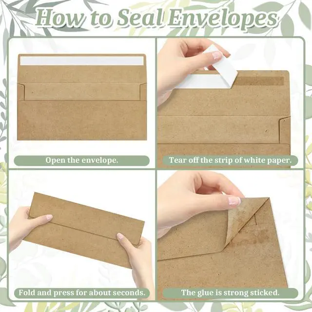Alt view image 3 of 7 - 50Pcs #10 Kraft Envelopes Letter Size Windowless Self Seal Security | Premium Brown Kraft Business Envelopes for Office,Wedding,Invoices,Checks,4-1/8 x 9-1/2 Inches
