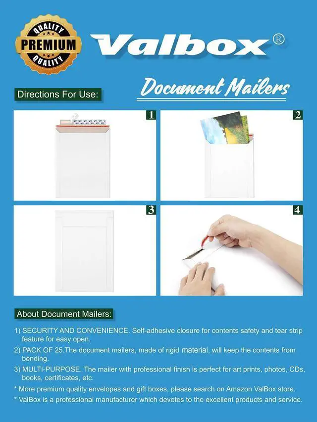 Alt view image 7 of 7 - 9x11.5 Self Seal Photo Document Mailers 25 Pack Stay Flat White Cardboard Envelopes, 9.25 x 11.75 Inches