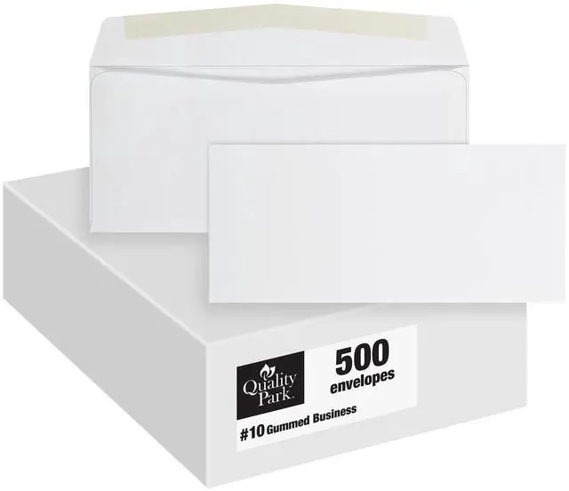 Main image of #10 Envelopes, Letter Size White Mailing Envelopes, 4-1/8x9-1/2 Inch, No Window Business Envelopes, Gummed Closure, 500/Box (QUA90020)