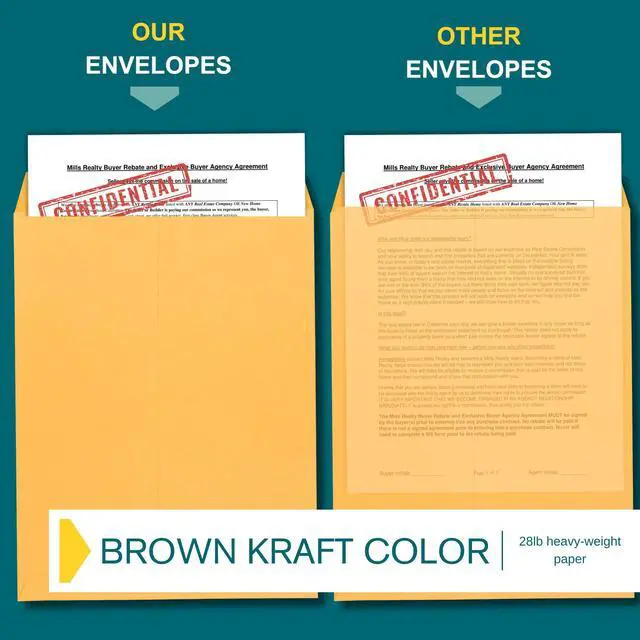 Alt view image 5 of 6 - 9x12 Envelopes Self Seal - 15 Pack - Open End Brown Kraft Mailing Envelopes for Catalogs, Presentatios, Oversized Documents - Self Sealing Envelopes with Peel and Seal Closure - 28lb Heavyweight Paper