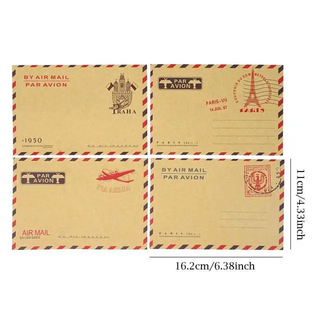 Alt view image 2 of 6 - 40PCS 11x16.2cm/4.33x6.38inch AirMail Vintage Kraft Paper Envelopes for Postcards, Letters, Notes, Weddings, Parties, Holiday, Banquets, Showers, Birthday, Anniversary, etc