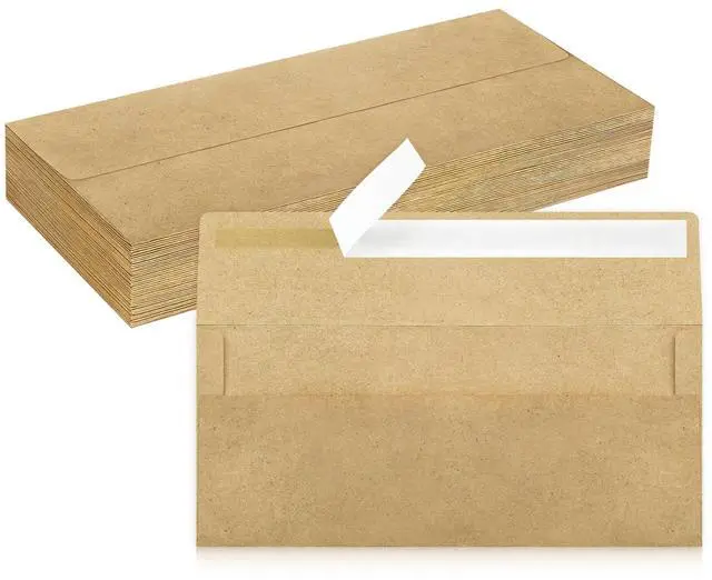 Main image of 50 Pack #10 Business Envelopes, Brown Kraft Standard Envelopes Self Seal, Letter Size Mailing Envelopes for Checks Letters Invoices Christmas Birthday Graduation Wedding, 4 1/8 x 9 1/2 Inch