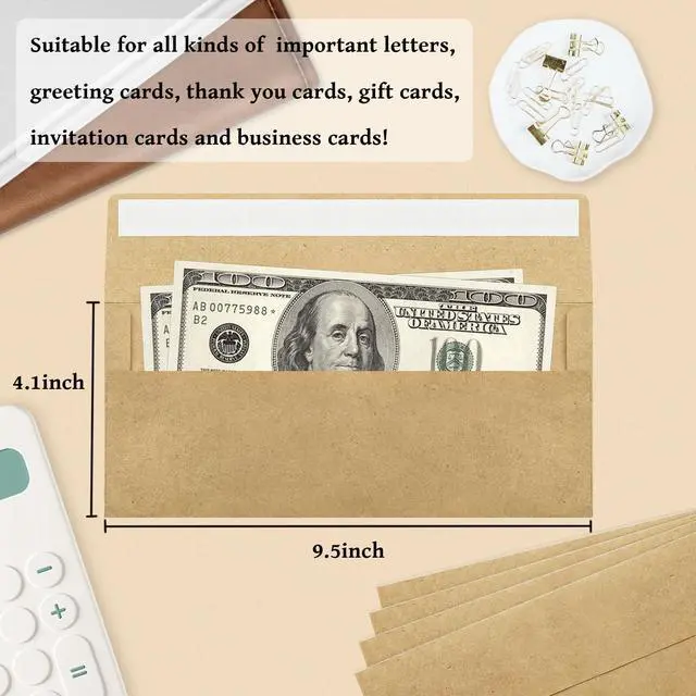 Alt view image 3 of 7 - 50 Pack #10 Business Envelopes, Brown Kraft Standard Envelopes Self Seal, Letter Size Mailing Envelopes for Checks Letters Invoices Christmas Birthday Graduation Wedding, 4 1/8 x 9 1/2 Inch