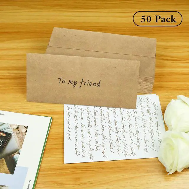 Alt view image 4 of 7 - 50 Pack #10 Business Envelopes, Brown Kraft Standard Envelopes Self Seal, Letter Size Mailing Envelopes for Checks Letters Invoices Christmas Birthday Graduation Wedding, 4 1/8 x 9 1/2 Inch