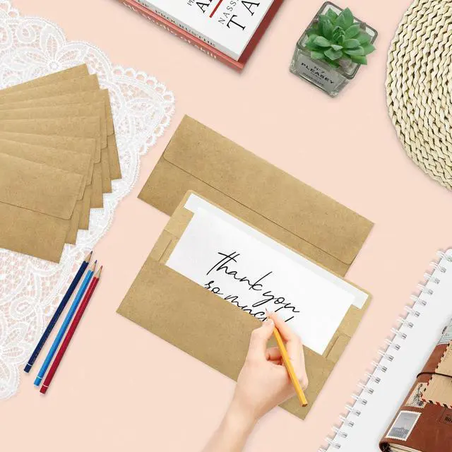 Alt view image 5 of 7 - 50 Pack #10 Business Envelopes, Brown Kraft Standard Envelopes Self Seal, Letter Size Mailing Envelopes for Checks Letters Invoices Christmas Birthday Graduation Wedding, 4 1/8 x 9 1/2 Inch