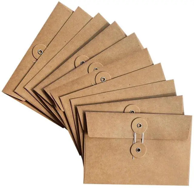 Main image of 10 PCS Kraft Paper Envelope Vintage Envelope Pockets with Button and String Closure for Mail Postcard Bills Invitation, Brown, 6.7x4.5 Inch