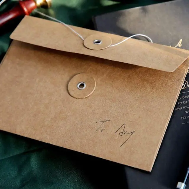 Alt view image 3 of 5 - 10 PCS Kraft Paper Envelope Vintage Envelope Pockets with Button and String Closure for Mail Postcard Bills Invitation, Brown, 6.7x4.5 Inch