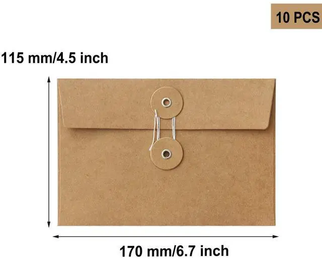 Alt view image 2 of 5 - 10 PCS Kraft Paper Envelope Vintage Envelope Pockets with Button and String Closure for Mail Postcard Bills Invitation, Brown, 6.7x4.5 Inch