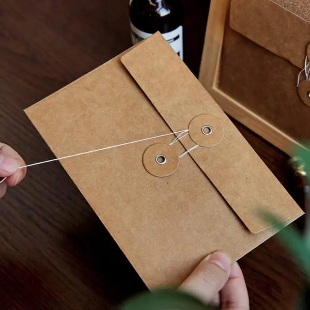 Alt view image 4 of 5 - 10 PCS Kraft Paper Envelope Vintage Envelope Pockets with Button and String Closure for Mail Postcard Bills Invitation, Brown, 6.7x4.5 Inch