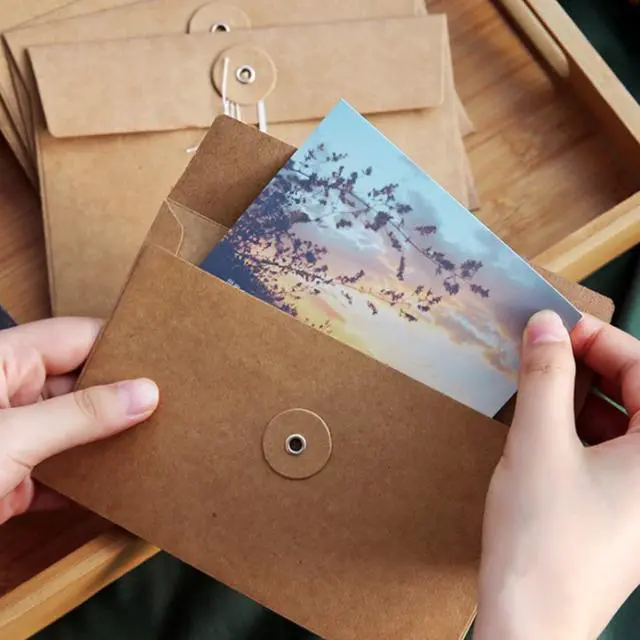Alt view image 5 of 5 - 10 PCS Kraft Paper Envelope Vintage Envelope Pockets with Button and String Closure for Mail Postcard Bills Invitation, Brown, 6.7x4.5 Inch