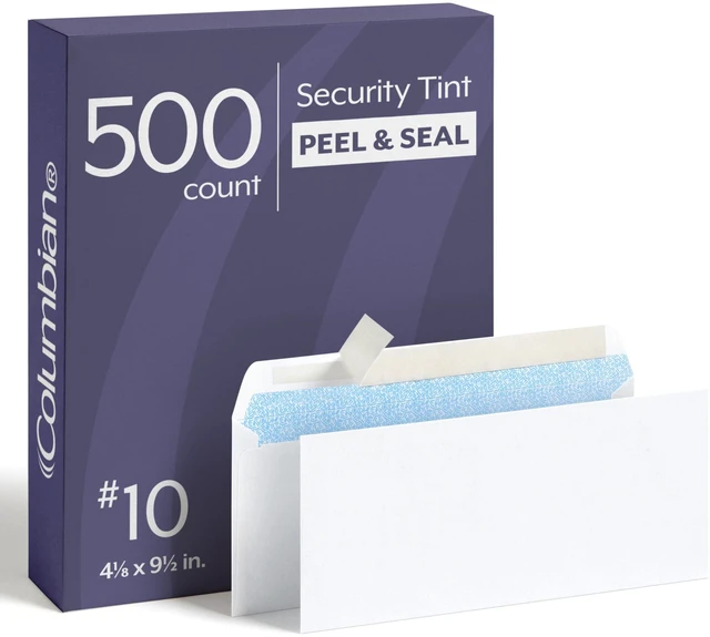 Main image of #10 Security Envelopes, 500 Pack, Self Seal Envelopes for Home, School, and Business Mailings, No Window, 4-1/8 x 9-1/2 Inches, Durable 24 lb White Paper