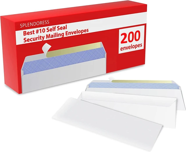 Alt view image 6 of 7 - #10 Envelopes Letter Size Self Seal | 200 Business Mailing Security Peel and Sealing Envelope | 100% Tinted | no 10 White Windowless Legal Regular Plain Envelops Pack | 4-1/8 x 9-1/2 Inches | 24 LB