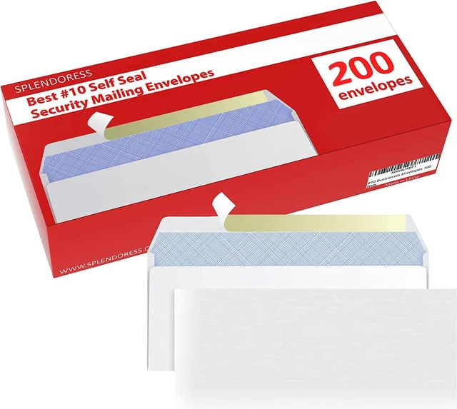 Alt view image 7 of 7 - #10 Envelopes Letter Size Self Seal | 200 Business Mailing Security Peel and Sealing Envelope | 100% Tinted | no 10 White Windowless Legal Regular Plain Envelops Pack | 4-1/8 x 9-1/2 Inches | 24 LB