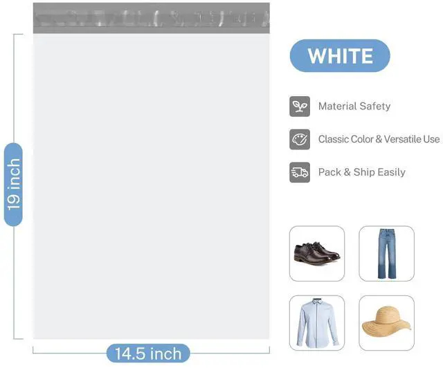 Alt view image 5 of 7 - White Poly Mailers 14.5x19 100 Pack, Large Shipping bags Self-Seal Shipping Envelopes , Packaging Envelope for Small Business, Boutique, Clothing