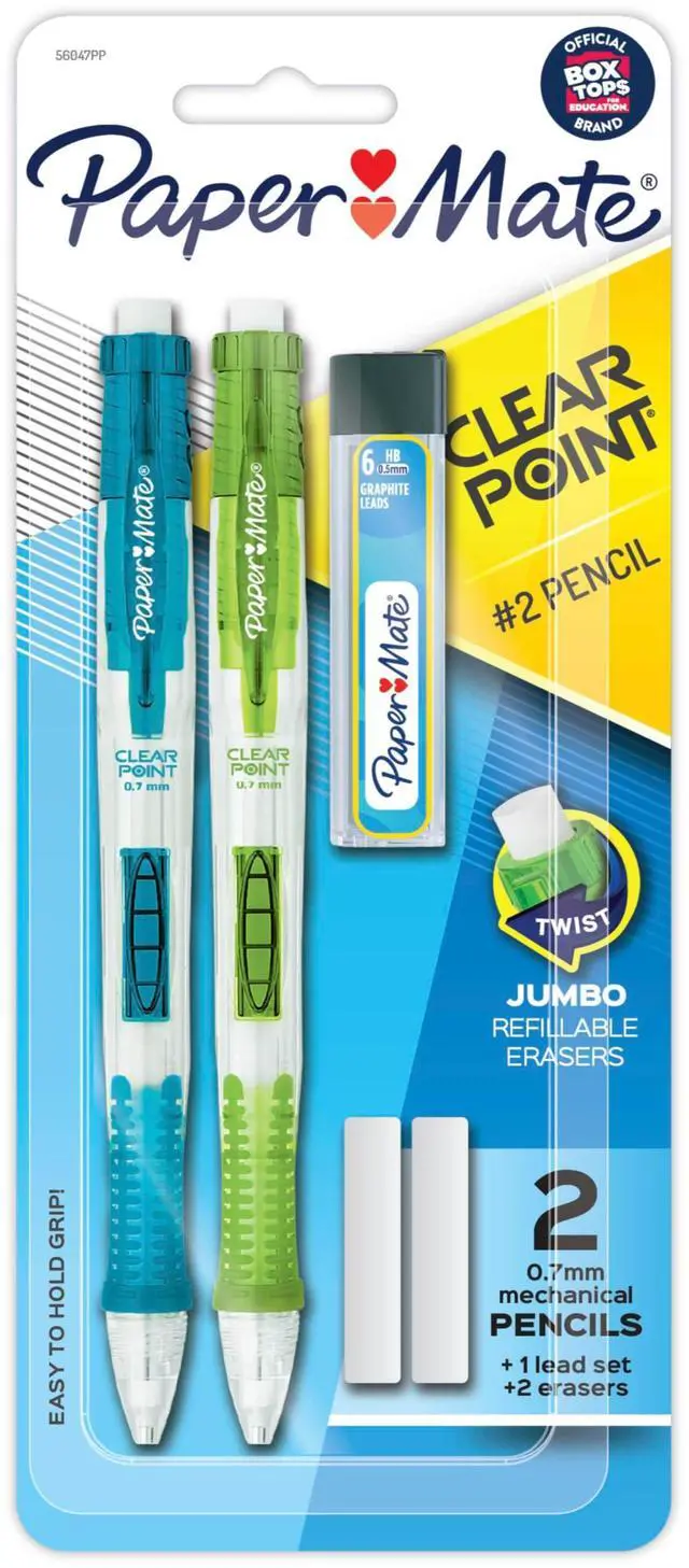 Main image of Clearpoint Mechanical Pencils, 0.7mm HB #2 Pencil Lead, Includes 2 Pencils, 1 Lead Refill, 2 Erasers - Back to School, Study Supplies, College, Note-Taking
