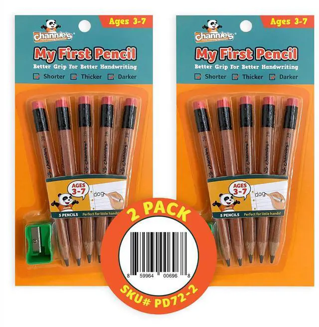 Main image of My First Pencil, Easy-to-Hold Jumbo Pencils for Preschoolers, Kindergarteners & 1st Graders, Brown Wooden 2B Fat Pencils for Kids Ages 3-7, 2 Pack (5 Each) + Sharpener