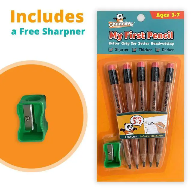 Alt view image 2 of 6 - My First Pencil, Easy-to-Hold Jumbo Pencils for Preschoolers, Kindergarteners & 1st Graders, Brown Wooden 2B Fat Pencils for Kids Ages 3-7, 2 Pack (5 Each) + Sharpener