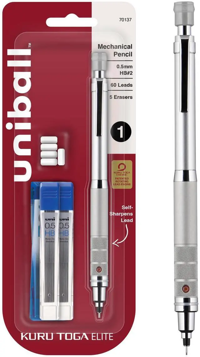 Main image of Kuru Toga Elite Mechanical Pencil Starter Kit, 0.5mm, HB #2, Silver Barrel, 1 Pack