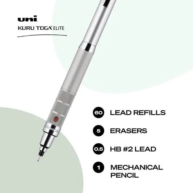 Alt view image 2 of 7 - Kuru Toga Elite Mechanical Pencil Starter Kit, 0.5mm, HB #2, Silver Barrel, 1 Pack