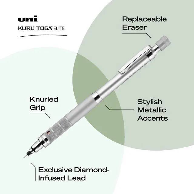 Alt view image 3 of 7 - Kuru Toga Elite Mechanical Pencil Starter Kit, 0.5mm, HB #2, Silver Barrel, 1 Pack