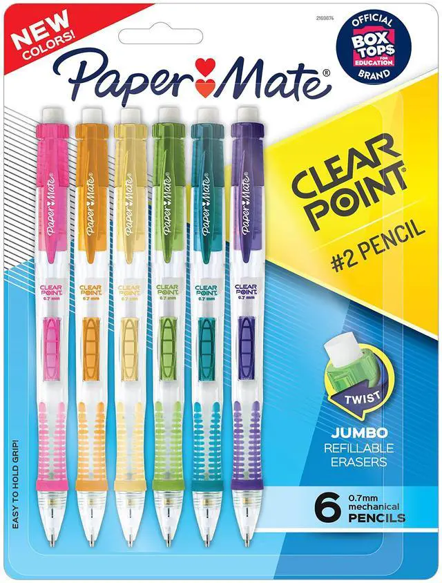 Main image of Clearpoint Mechanical Pencils, 0.7mm HB #2 Lead, Assorted Barrel Colors, 6 Count - Office Supplies, Back to School, Journaling