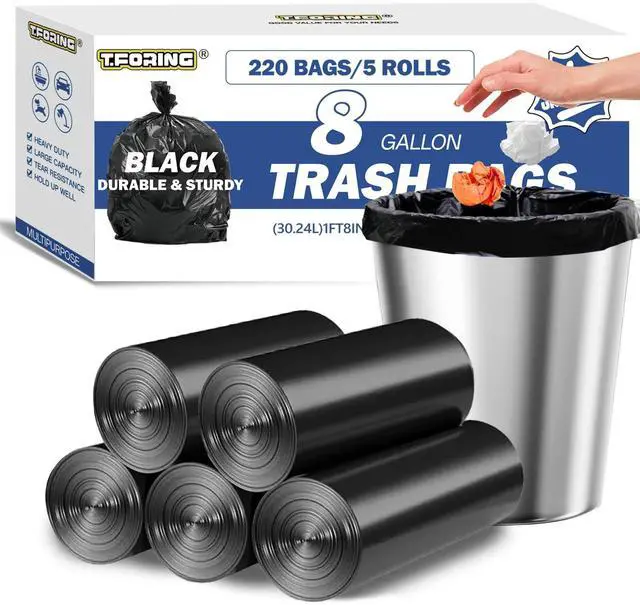 Main image of Medium Trash Bags 8 Gallon Heavy Duty, 0.94 Mil, Black, 220 Count