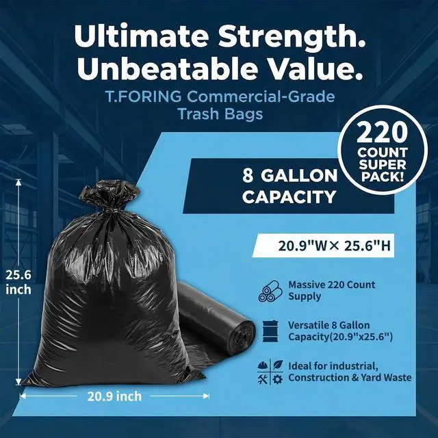 Alt view image 3 of 7 - Medium Trash Bags 8 Gallon Heavy Duty, 0.94 Mil, Black, 220 Count