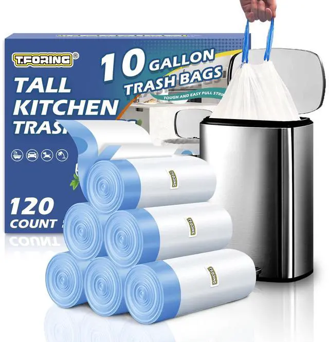 Main image of Kitchen 10 Gallon Trash Bag Drawstring,1.2 Mil,Unscented,120 Count