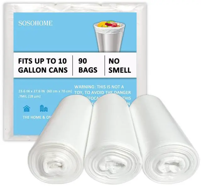 Main image of 10 Gallon Trash Bags - 18 Micron Ultra Thick Strong Clear Medium Size Garbage Bin Liners for Office Kitchen, Fit 8-10 Gallon, 90 Count