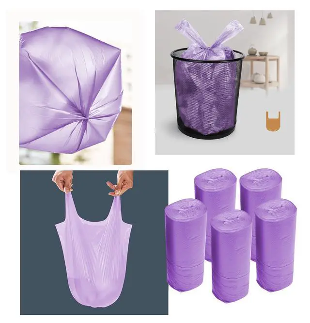 Alt view image 4 of 6 - 4 GALLON Bathroom Trash Bags Purple, 100 Counts Small Garbage Bags for Office, Bathroom Wastebasket Waste Bin Black Portable Rubbish Bags (Purple 100pcs)