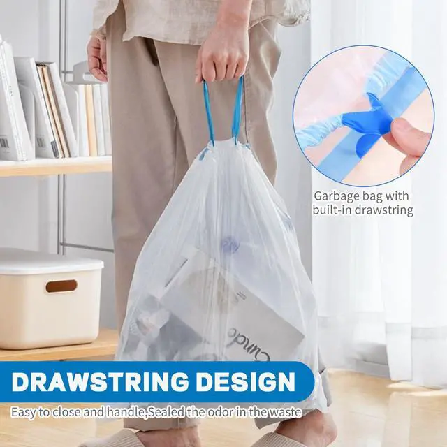 Alt view image 5 of 7 - 4 Gallon Trash Bags Drawstring, Small Trash Bags Tear-Free, 4 Gal Unscented White Small Garbage Bags, Separated Thick Plastic Wastebasket Liners for Toilet Home Office and Bedroom, 60 Count