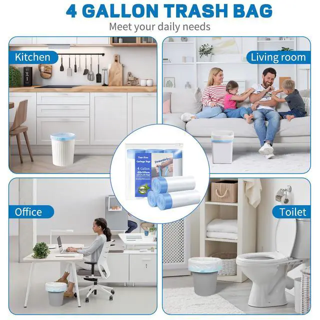 Alt view image 7 of 7 - 4 Gallon Trash Bags Drawstring, Small Trash Bags Tear-Free, 4 Gal Unscented White Small Garbage Bags, Separated Thick Plastic Wastebasket Liners for Toilet Home Office and Bedroom, 60 Count