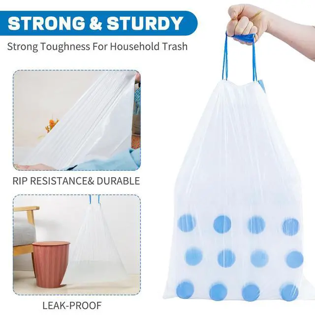 Alt view image 6 of 7 - 4 Gallon Trash Bags Drawstring, Small Trash Bags Tear-Free, 4 Gal Unscented White Small Garbage Bags, Separated Thick Plastic Wastebasket Liners for Toilet Home Office and Bedroom, 60 Count