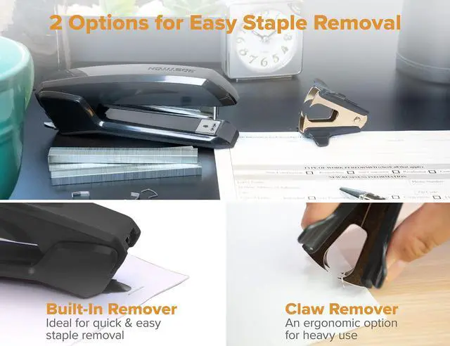Alt view image 2 of 6 - Office Ascend 3 in 1 Stapler Value Pack, 20 Sheet Capacity, Includes 5000 Staples, Integrated Remover & and Extra Staple Remover, Staple Storage Compartment, Assorted Colors (Colors May Vary)