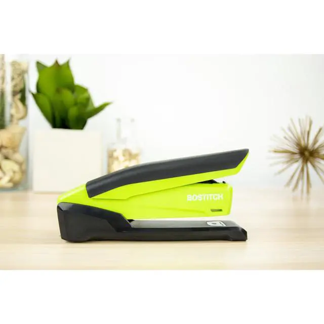 Alt view image 2 of 7 - Office InPower Spring-Powered Desktop Stapler, 20 Sheet Capacity, One Finger Stapling, Includes 210 Staples, Jam Free, Opens for Tacking, Green