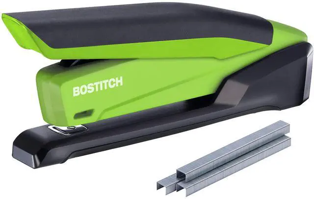 Main image of Office InPower Spring-Powered Desktop Stapler, 20 Sheet Capacity, One Finger Stapling, Includes 210 Staples, Jam Free, Opens for Tacking, Green