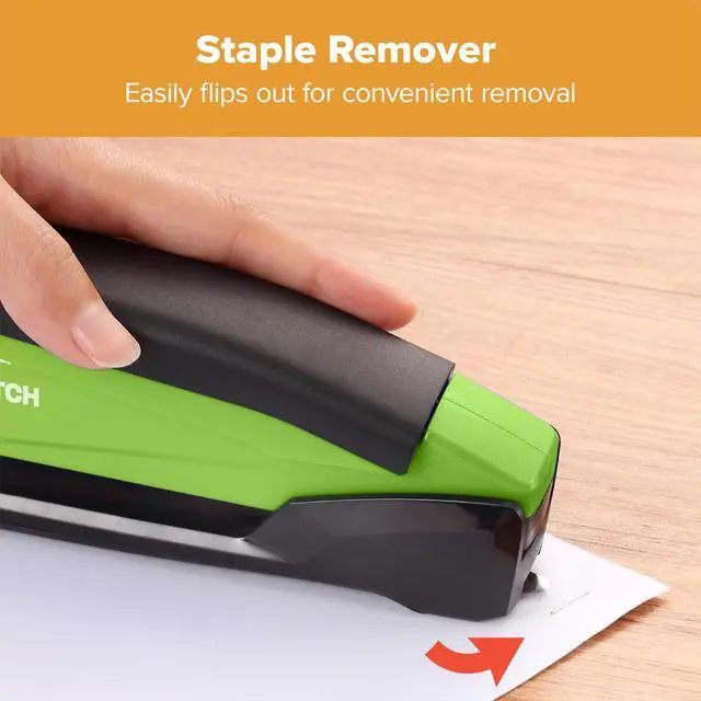 Alt view image 4 of 7 - Office InPower Spring-Powered Desktop Stapler, 20 Sheet Capacity, One Finger Stapling, Includes 210 Staples, Jam Free, Opens for Tacking, Green