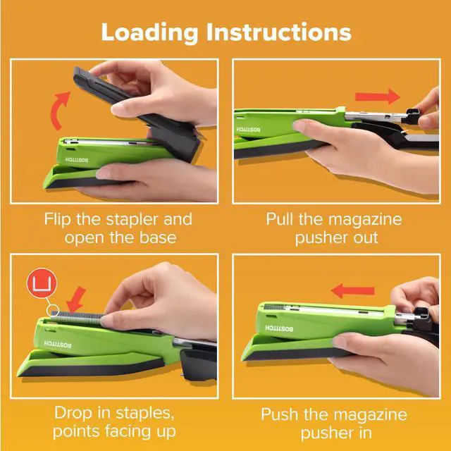 Alt view image 7 of 7 - Office InPower Spring-Powered Desktop Stapler, 20 Sheet Capacity, One Finger Stapling, Includes 210 Staples, Jam Free, Opens for Tacking, Green