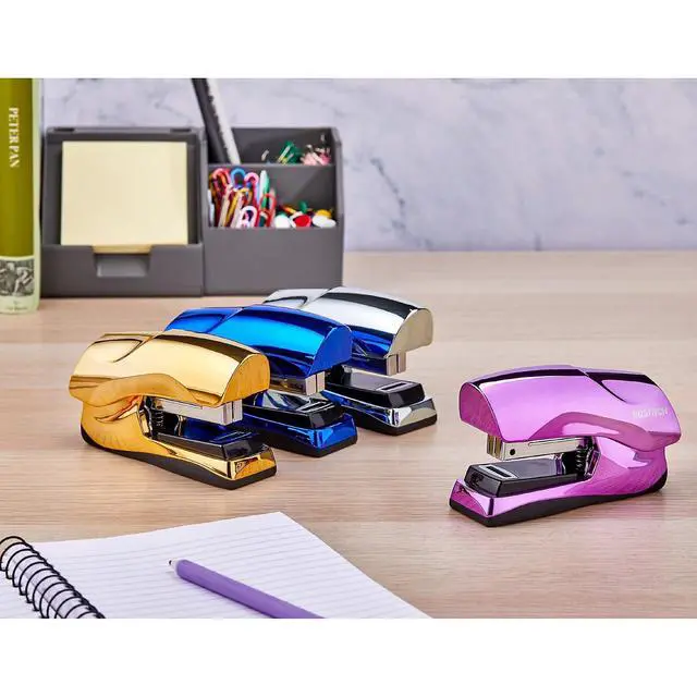 Alt view image 3 of 7 - Office Heavy Duty Stapler, 40 Sheet Capacity, No Jam, Half Strip, Fits into the Palm of Your Hand, For Classroom, Office or Desk, Metallic Purple