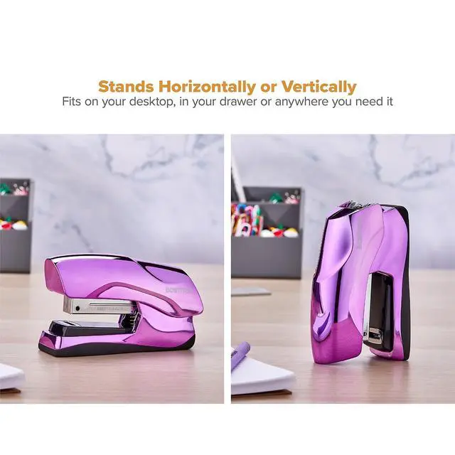 Alt view image 5 of 7 - Office Heavy Duty Stapler, 40 Sheet Capacity, No Jam, Half Strip, Fits into the Palm of Your Hand, For Classroom, Office or Desk, Metallic Purple