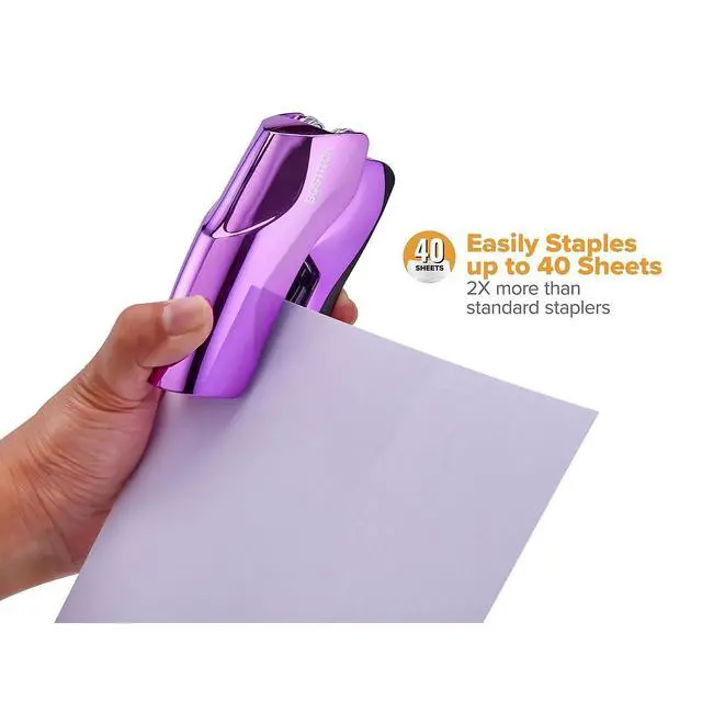 Alt view image 7 of 7 - Office Heavy Duty Stapler, 40 Sheet Capacity, No Jam, Half Strip, Fits into the Palm of Your Hand, For Classroom, Office or Desk, Metallic Purple