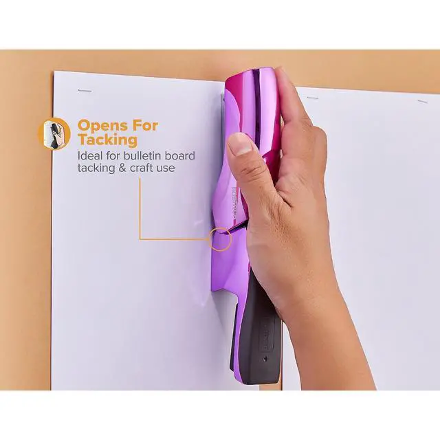 Alt view image 6 of 7 - Office Heavy Duty Stapler, 40 Sheet Capacity, No Jam, Half Strip, Fits into the Palm of Your Hand, For Classroom, Office or Desk, Metallic Purple