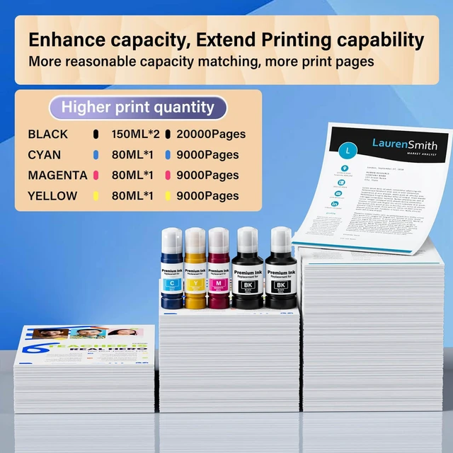 Alt view image 3 of 6 - Compatible for T502 Ink Refill Bottles for Eco Tank ET-4850 ET-2850 ET-3850 ET-3760 ET-2760 ET-4760 ET-15000 ET-3950 ET-3830 ET-2980 ET-2988 4750 ET-4950 ET4850 ET2850 Printer, T502 2 Black CMY