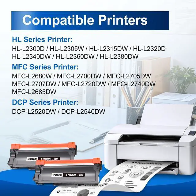 Alt view image 2 of 6 - Compatible TN660 Toner Cartridge Replacement for Brother TN660 TN630 High Yield Compatible for Brother HL-L2300D DCP L2540DW HL L2320D HL L2360DW HL L2380DW MFC L2700DW Printer (Black, 2-Pack)