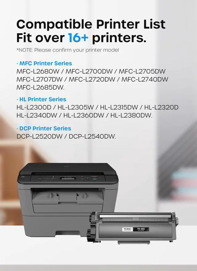 Alt view image 4 of 7 - TN660 Toner Cartridge Replacement Compatible for Brother Tn660 TN-660 TN630 High Yield to Use with HL-L2380DW HL-L2380DW HL-L2320D DCP-L2540DW MFC-L2700DW MFC-L2685DW Printer (Black, 2 Pack)