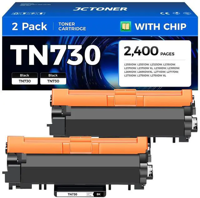 Main image of TN730 Black Toner Cartridge 2-Pack Compatible Replacement for Brother TN-730 TN760 TN-760 MFC-L2710DW MFC-L2750DW DCP-L2550DW HL-L2350DW HL-L2395DW HL-L2370DW HL-L2390DW MFC-L2690DW HL-L2325DW Printer